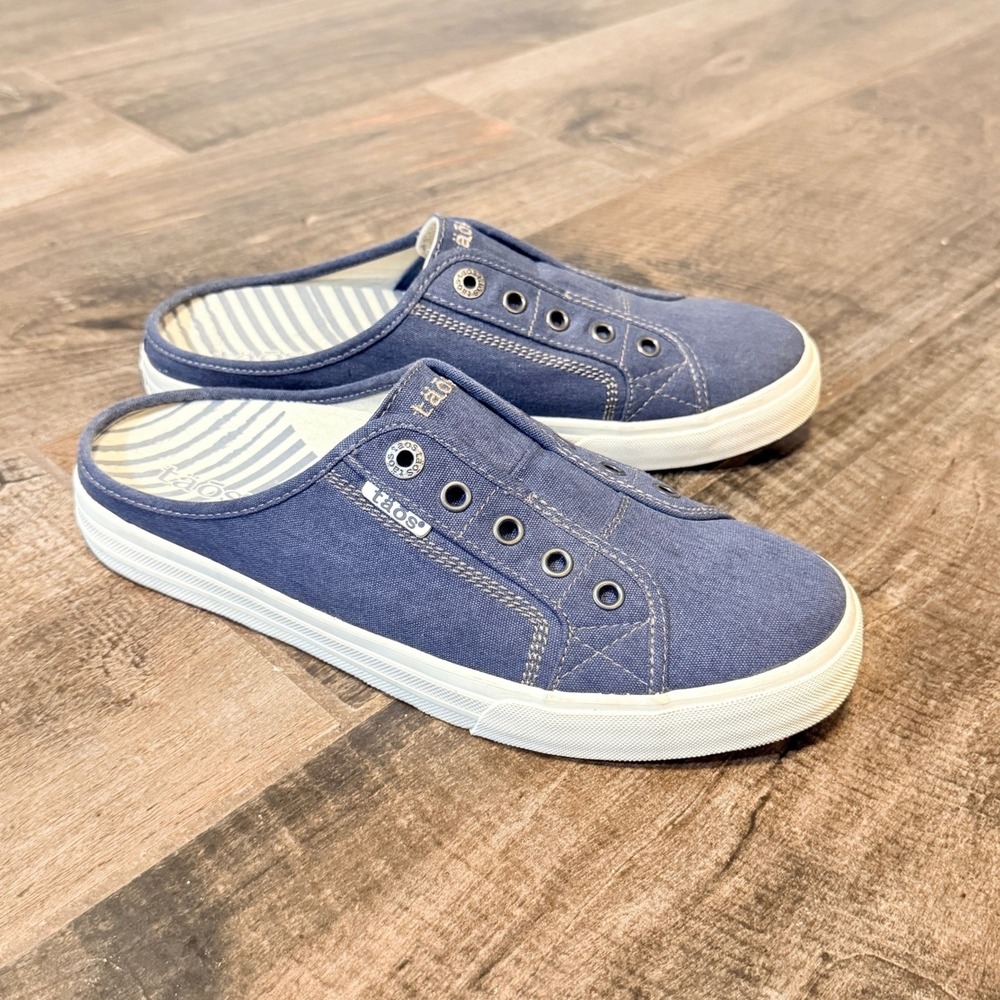 Taos Women's EZ Soul Laceless Canvas Mule Sneakers, Charcoal Blue, 10